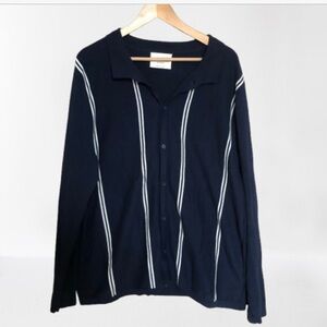 Navy Cotton Button-Up Striped Cardigan XL